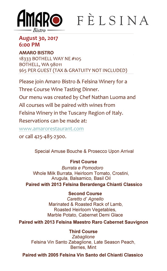 Felsina Wine Dinner Menu